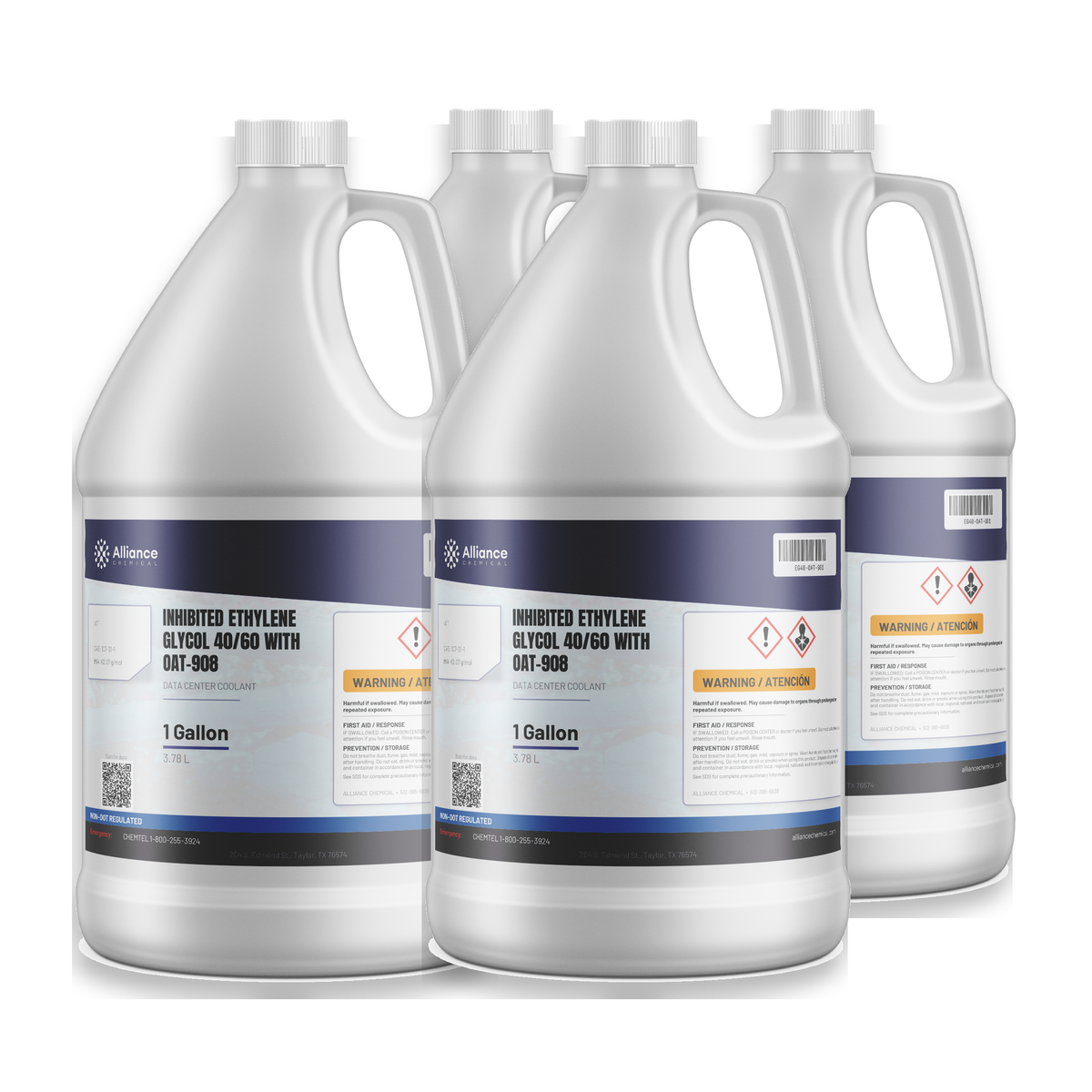 Inhibited ethylene glycol 40/60 data center coolant in four 1-gallon jugs, Alliance Chemical