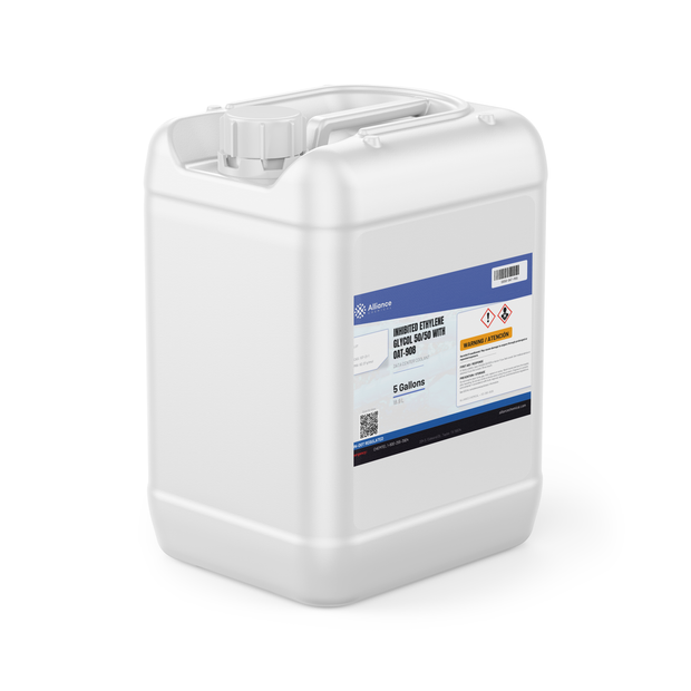 Inhibited Ethylene Glycol 50/50 with OAT-908 data center coolant in a 5-gallon jerry can, Alliance Chemical