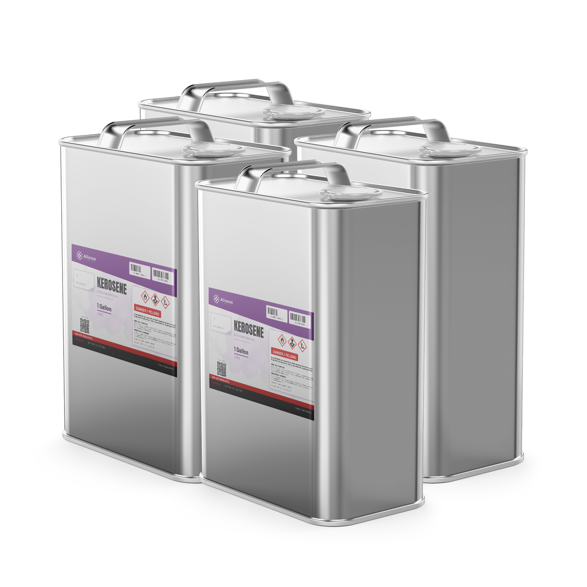 K1 technical grade Kerosene, four 1-gallon metal cans from Alliance Chemical for space heater fuel and parts degreasing