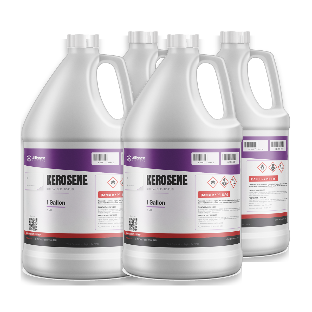 K1 kerosene technical grade in four 1-gallon plastic jugs, Alliance Chemical for portable space heaters