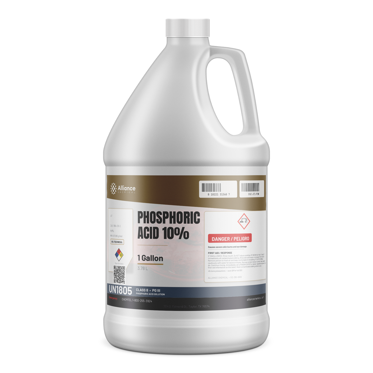 Phosphoric Acid 10% Technical Grade 1-gallon jug for metal finishing and water treatment from Alliance Chemical