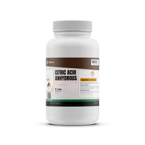 Citric Acid Anhydrous ACS Reagent Grade 5 lb white plastic bottle, Alliance Chemical