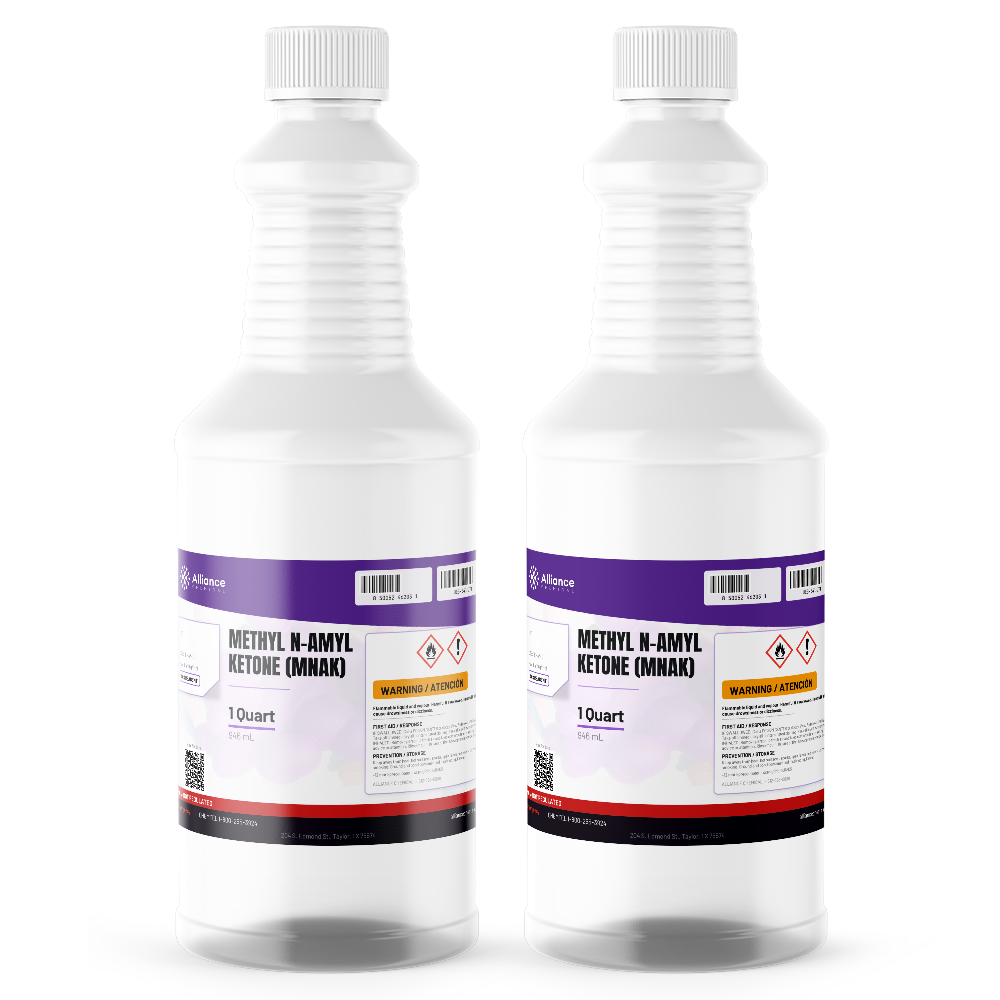 Methyl n-Amyl Ketone ACS grade in two 1-quart plastic bottles for coating formulations and synthesis, Alliance Chemical