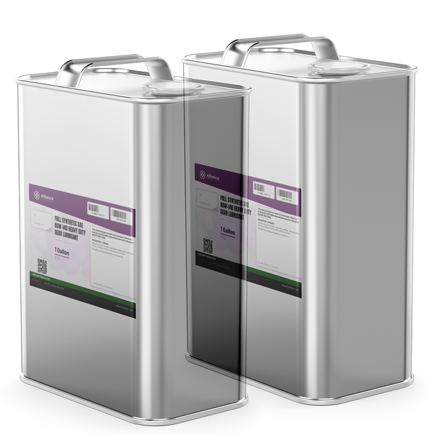 Full Synthetic SAE 85W-140 Heavy Duty Gear Lubricant in two 1-gallon metal cans, Alliance Chemical