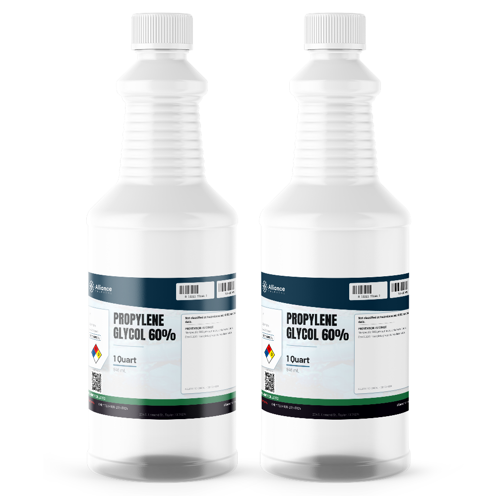 Propylene Glycol 60% Technical Grade in two 1-quart plastic bottles, Alliance Chemical