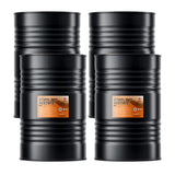 Four 55-gallon steel drums of Alliance Chemical Ethyl Acetate with orange labels and black bodies.