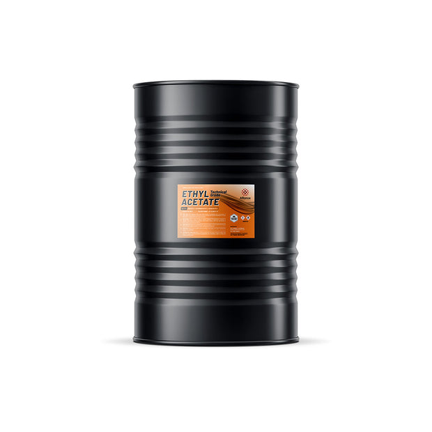 One 55-gallon steel drum of Alliance Chemical Ethyl Acetate with an orange product label.