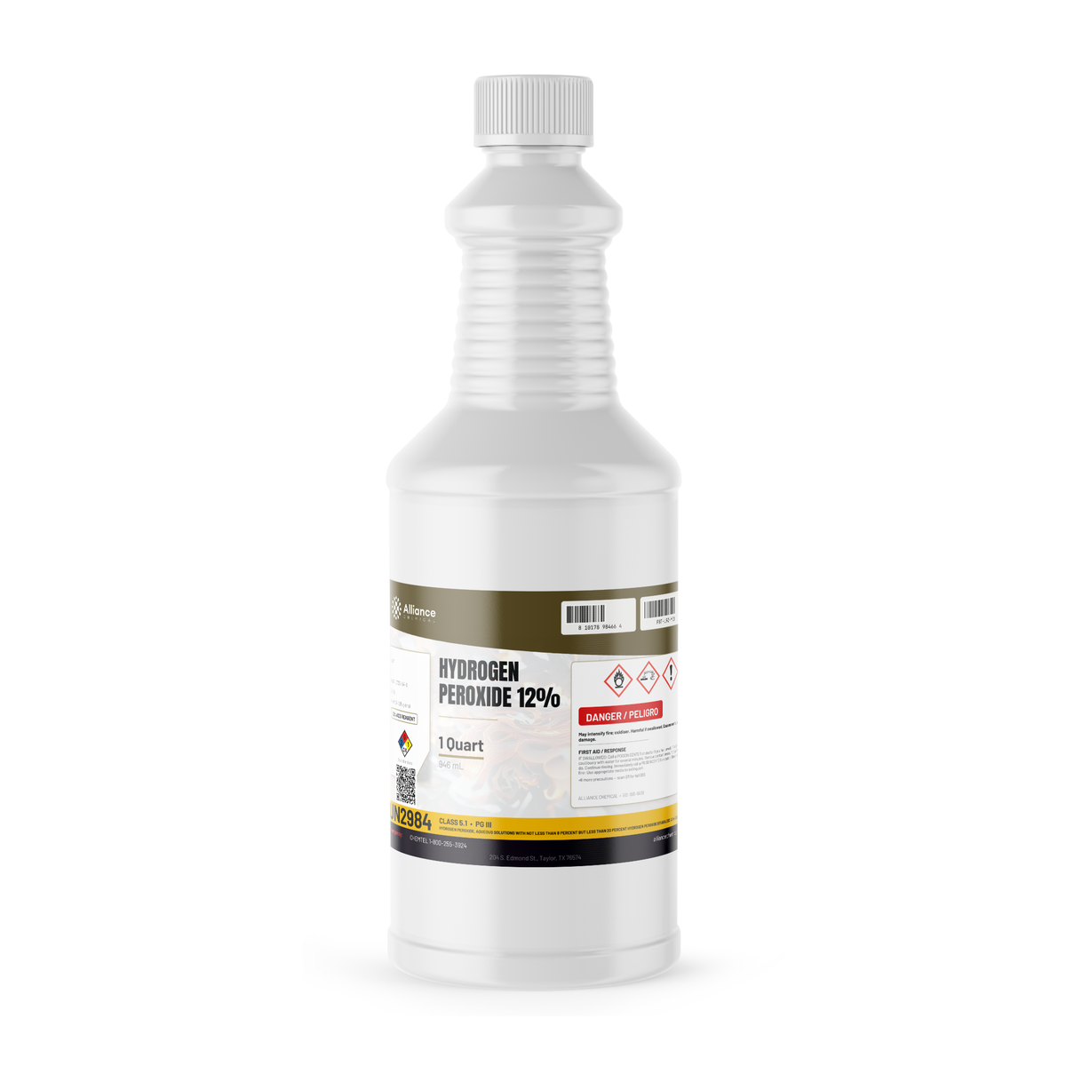 Hydrogen Peroxide 12% ACS Grade 1-quart bottle, Alliance Chemical for laboratory analysis and chemical synthesis
