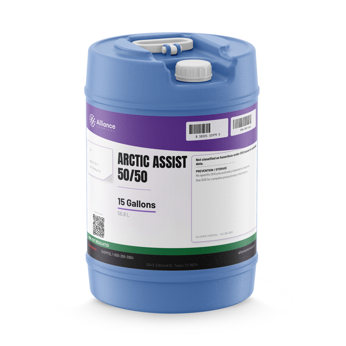 Arctic Assist 50/50 Technical Grade in a 15-gallon blue plastic carboy, Alliance Chemical