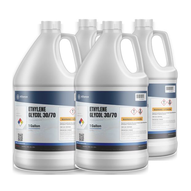 Ethylene Glycol 30/70 liquid in a case of four 1-gallon plastic jugs, Alliance Chemical