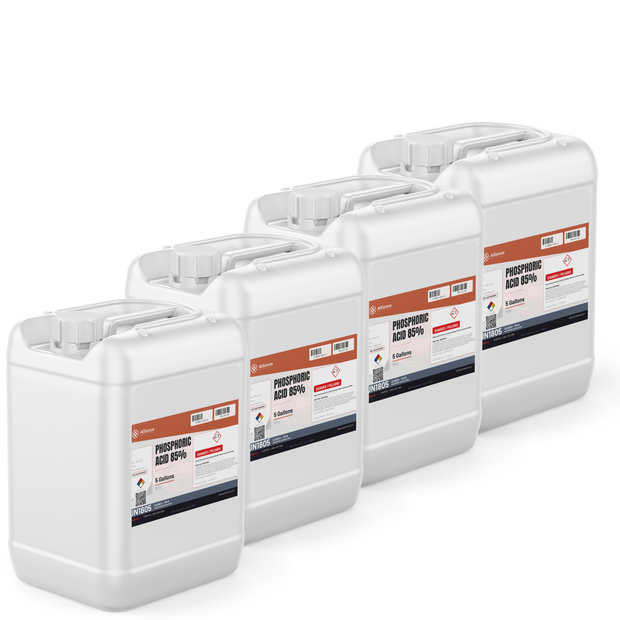 Phosphoric Acid 85% ACS Grade in four 5-gallon white plastic pails, Alliance Chemical