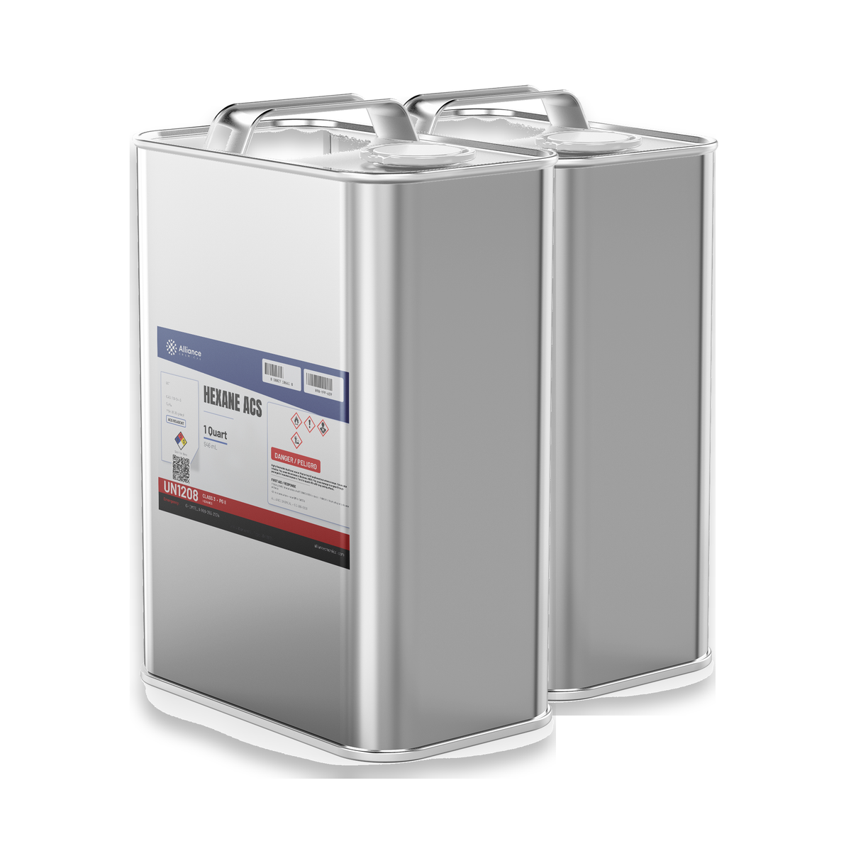 Hexane 98.5% ACS Reagent Grade, two 1-quart metal cans for solvent extraction, Alliance Chemical