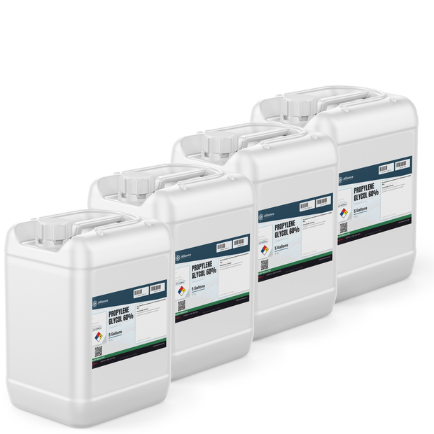 Propylene Glycol 60% Technical Grade in four white 5-gallon HDPE carboys, Alliance Chemical