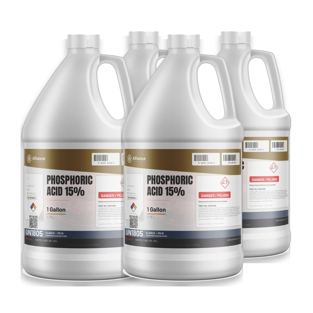 Phosphoric Acid 15% Technical Grade in four 1-gallon plastic jugs from Alliance Chemical