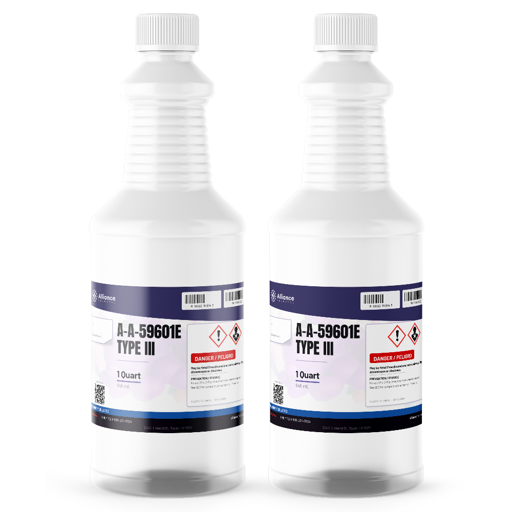 A-A-59601E Type III Technical Grade solvent in two 1-quart plastic bottles from Alliance Chemical