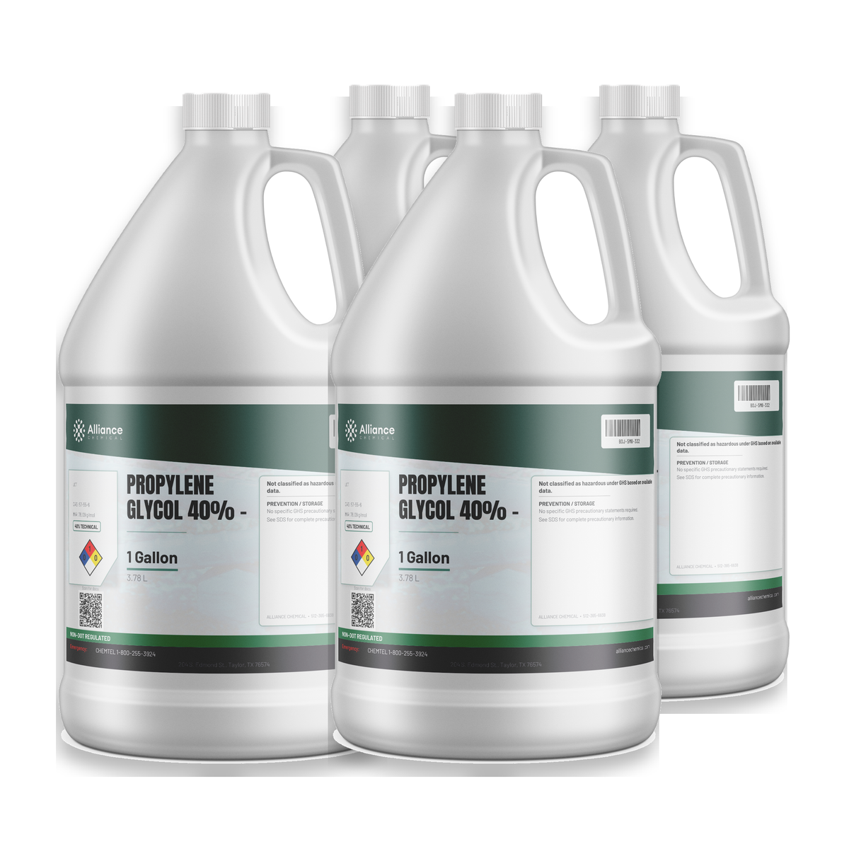 Propylene Glycol 40% Technical Grade four 1-gallon jugs for heat-transfer systems, Alliance Chemical