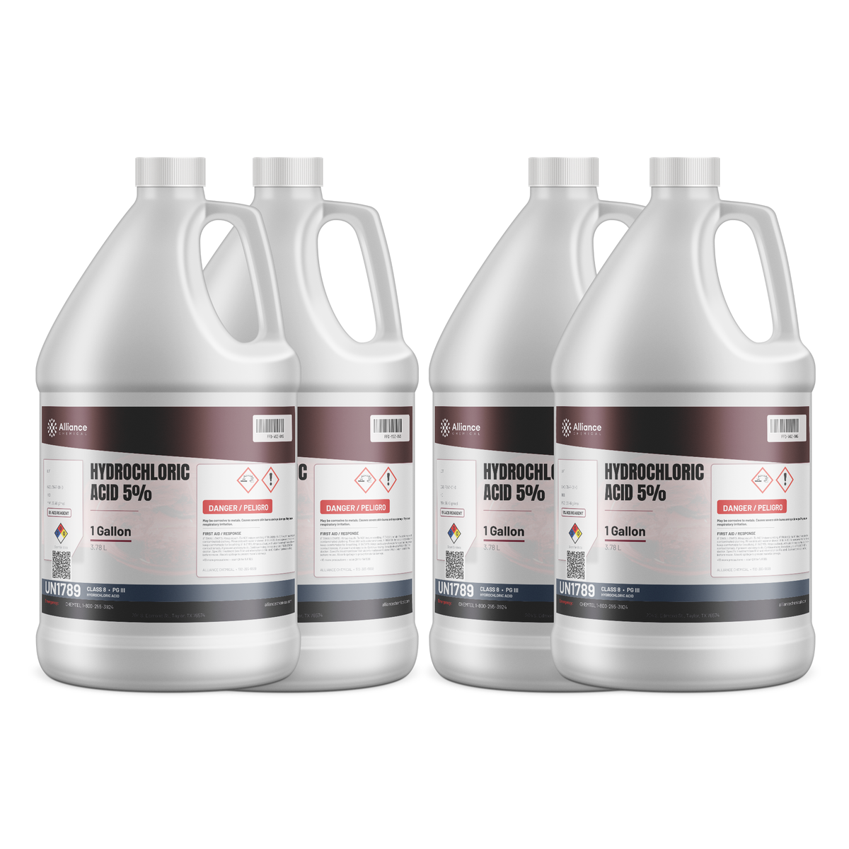 Hydrochloric Acid 5% ACS Reagent Grade case of four 1-gallon jugs, Alliance Chemical