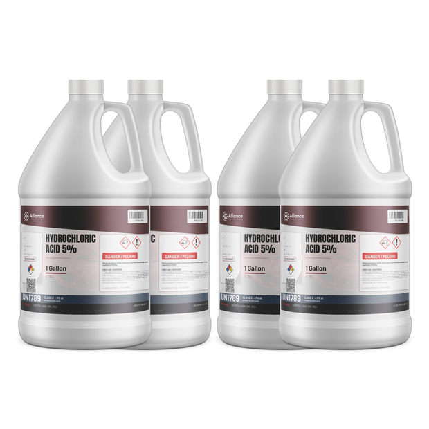 Hydrochloric Acid 5% ACS Reagent Grade case of four 1-gallon jugs, Alliance Chemical