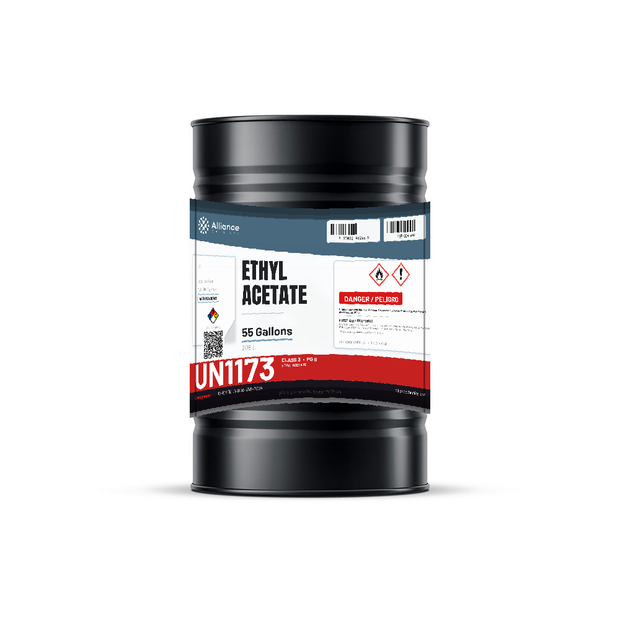 Ethyl Acetate ACS grade in a 55-gallon drum from Alliance Chemical for industrial coatings, lacquers, and adhesives