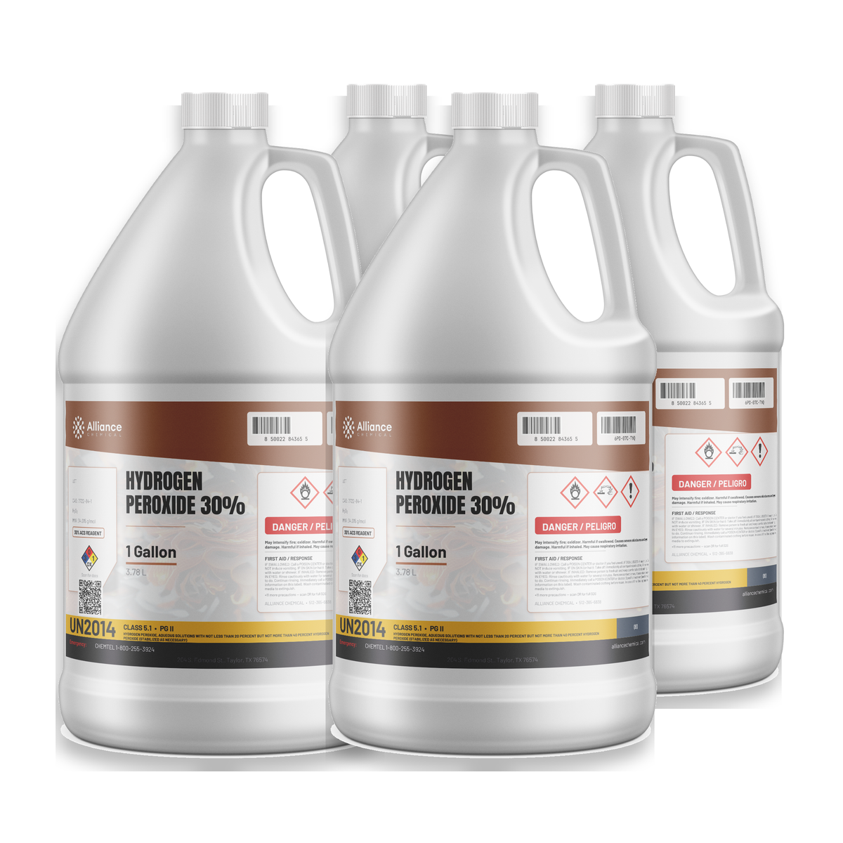 Hydrogen Peroxide 30% ACS Reagent Grade in a case of four 1-gallon jugs from Alliance Chemical