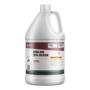 Citric acid 25% technical grade solution in a 1-gallon jug, Alliance Chemical for rust and scale removal