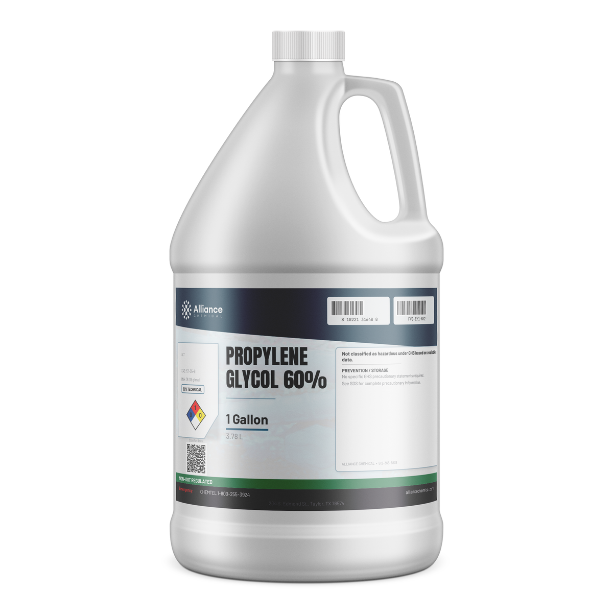 Propylene Glycol 60% Technical Grade in a 1-gallon plastic jug from Alliance Chemical