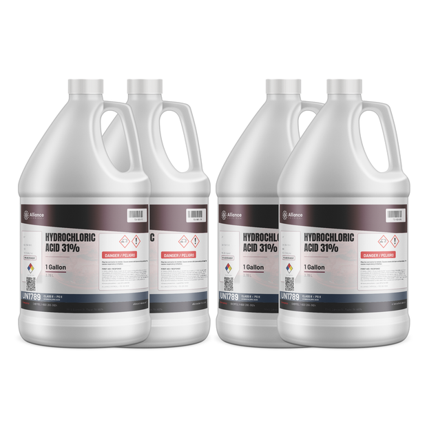 Hydrochloric Acid 31% ACS Grade in four 1-gallon plastic jugs from Alliance Chemical