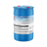 One 55-gallon blue plastic drum of Alliance Chemical Ferric Chloride 40% with red caps and safety label.