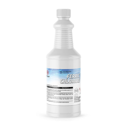 One 1-quart bottle of Alliance Chemical Ferric Chloride 40% with a ribbed neck, white screw cap, and product label.