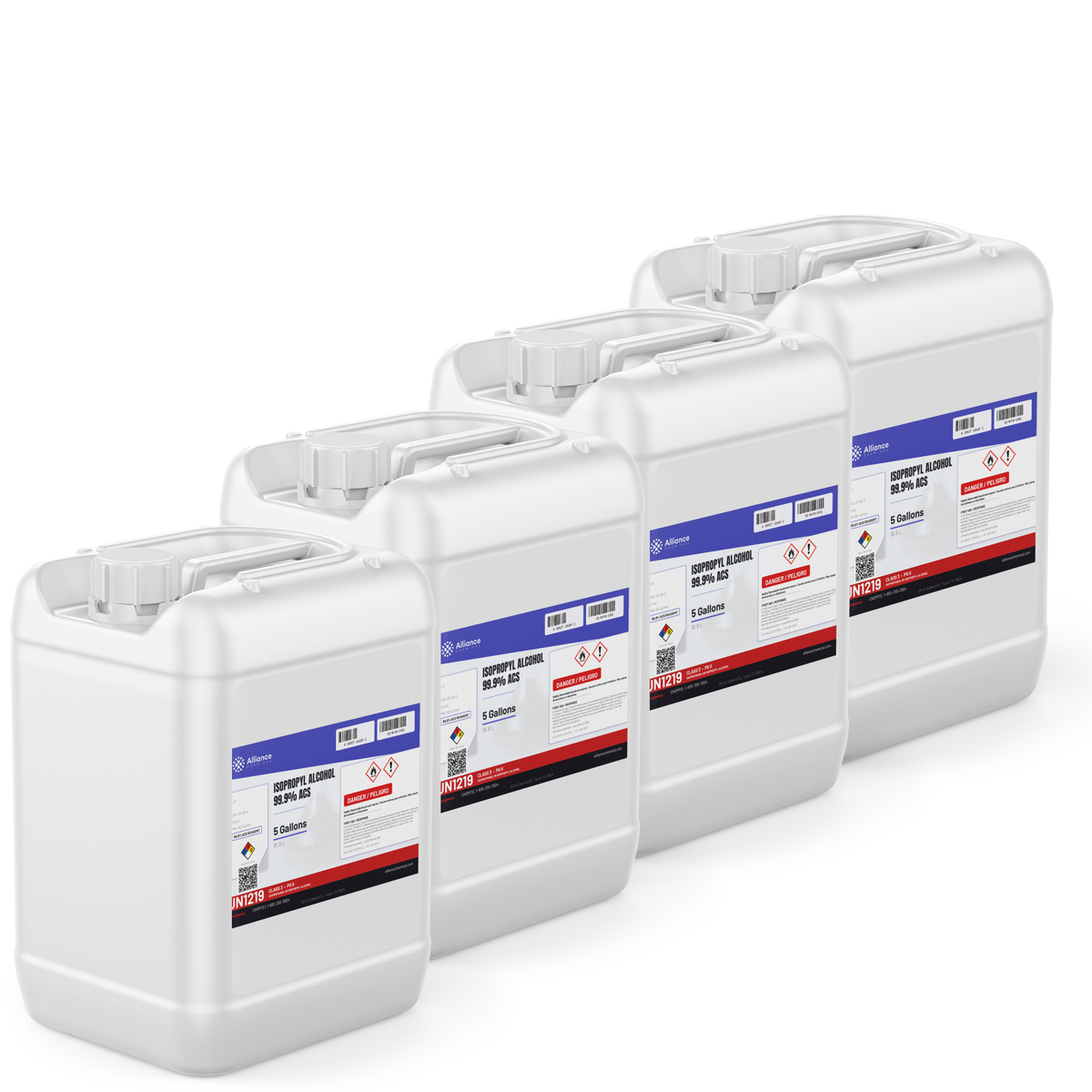 Isopropyl Alcohol 99.9% ACS Reagent Grade in four 5-gallon pails, Alliance Chemical for precision electronics cleaning