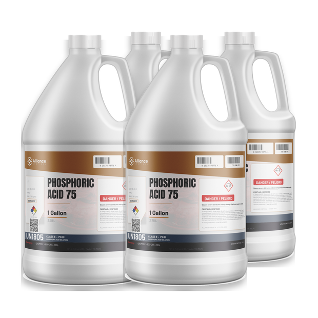 Phosphoric Acid 75% ACS Reagent Grade in four 1-gallon jugs for metal surface etching, Alliance Chemical