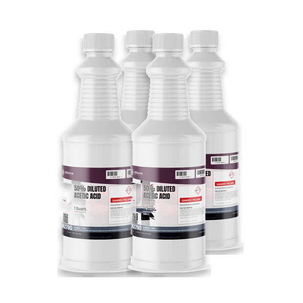 50% diluted acetic acid food grade in four 1-quart plastic bottles, Alliance Chemical