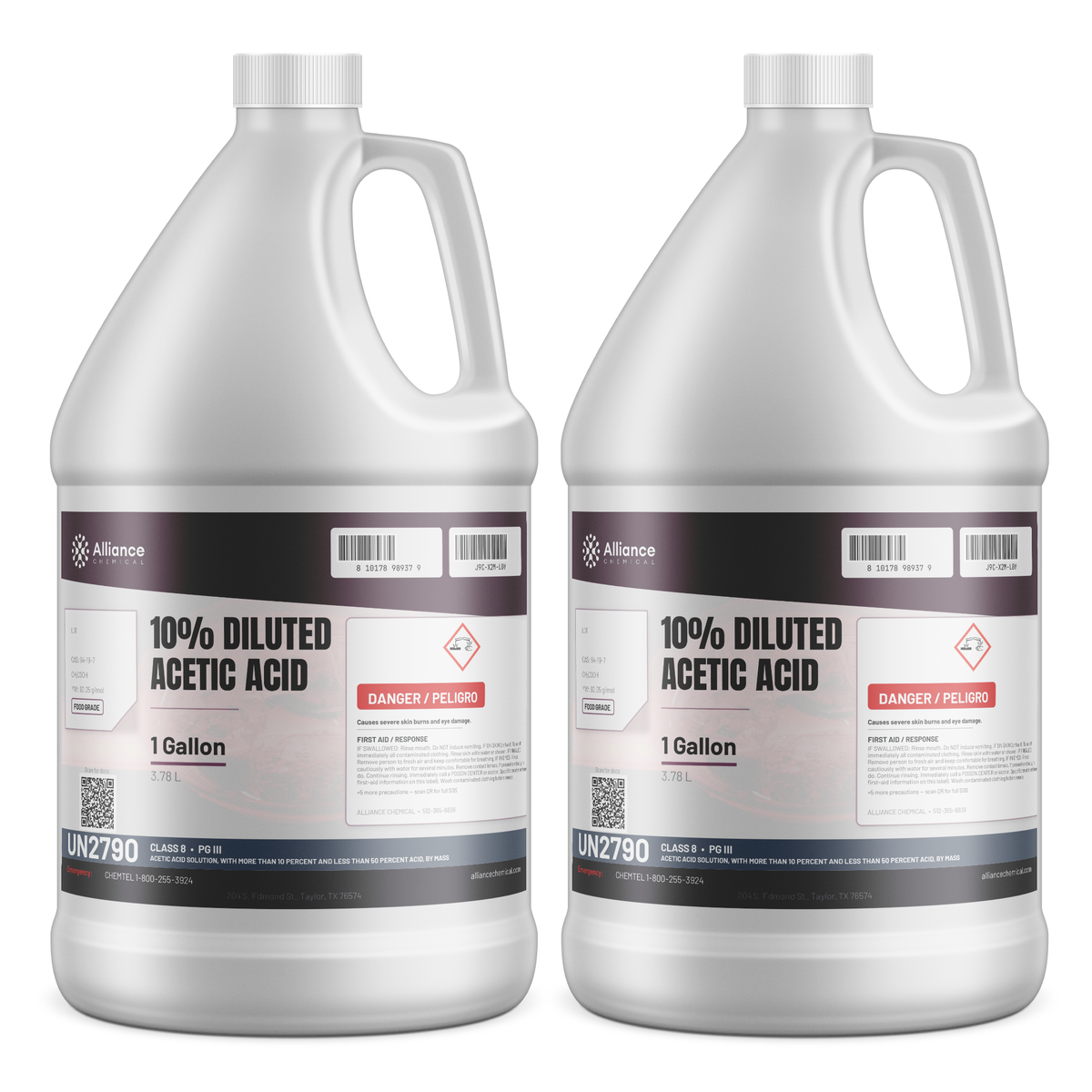 10% Diluted Acetic Acid Food Grade solution in two 1-gallon plastic jugs from Alliance Chemical for pH adjustment
