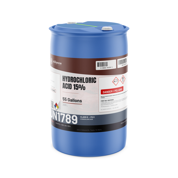 Hydrochloric Acid 15% Technical Grade 55-gallon drum, Alliance Chemical for concrete etching and metal rust removal