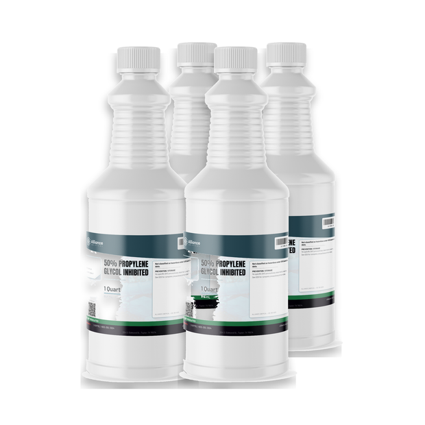 50% Propylene Glycol Inhibited in four 1-quart bottles for closed-loop HVAC systems, Alliance Chemical