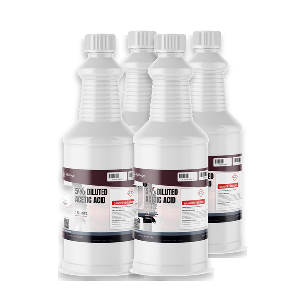 5% Diluted Acetic Acid Food Grade in four 1-quart plastic bottles, Alliance Chemical