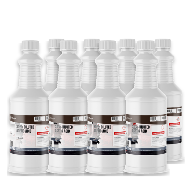 30% Diluted Acetic Acid Food Grade in eight 1-quart plastic bottles, Alliance Chemical