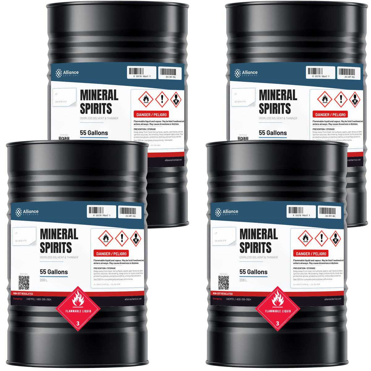 Odorless mineral spirits, technical grade in four 55-gallon drums for paint thinning, Alliance Chemical