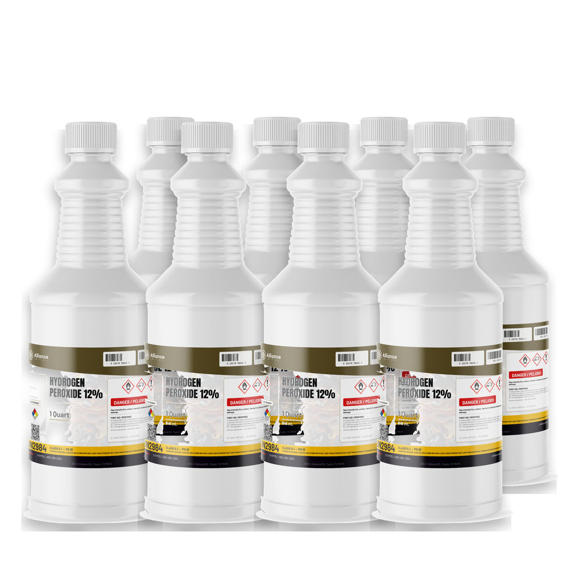 Hydrogen Peroxide 12% ACS Grade in a case of eight 1-quart plastic bottles, Alliance Chemical