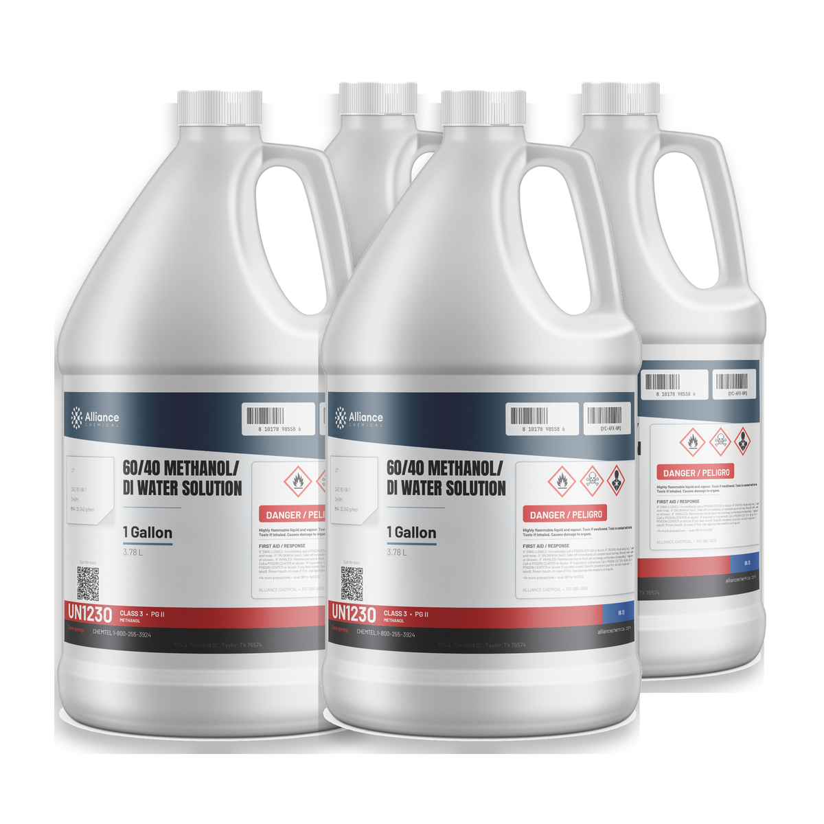 60/40 Methanol/DI Water Solution, Technical Grade, four 1-gallon jugs, Alliance Chemical