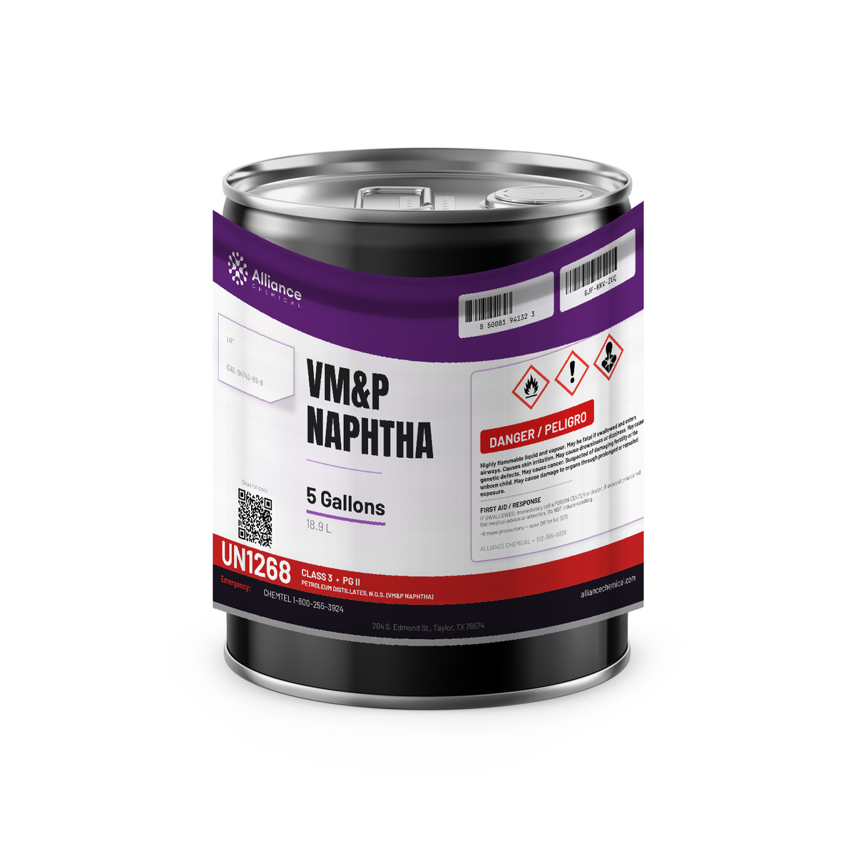 VM&P Naphtha Technical Grade in a 5-gallon metal pail from Alliance Chemical for thinning paints and varnishes