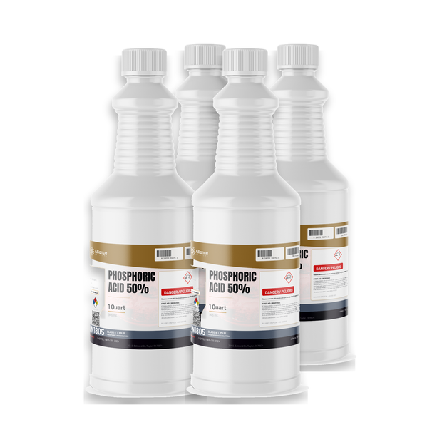 Phosphoric Acid 50% Technical Grade in four 1-quart plastic bottles, Alliance Chemical