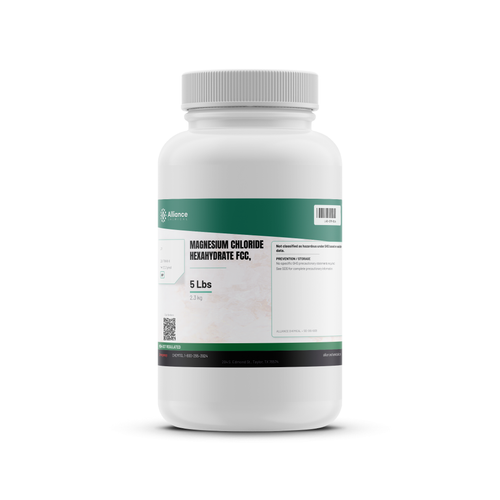 Magnesium Chloride Hexahydrate USP Grade in a 5 lb white plastic bottle from Alliance Chemical