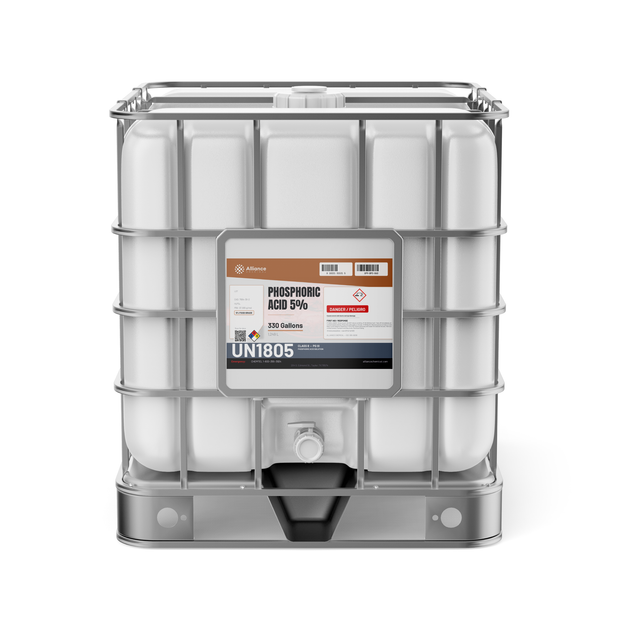 Phosphoric Acid 5% Food Grade solution in a 330-gallon IBC tote, Alliance Chemical