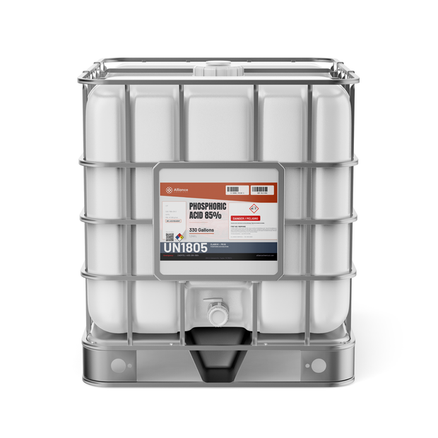 Phosphoric Acid 85% ACS Grade in a 330-gallon IBC tote from Alliance Chemical for rust conversion