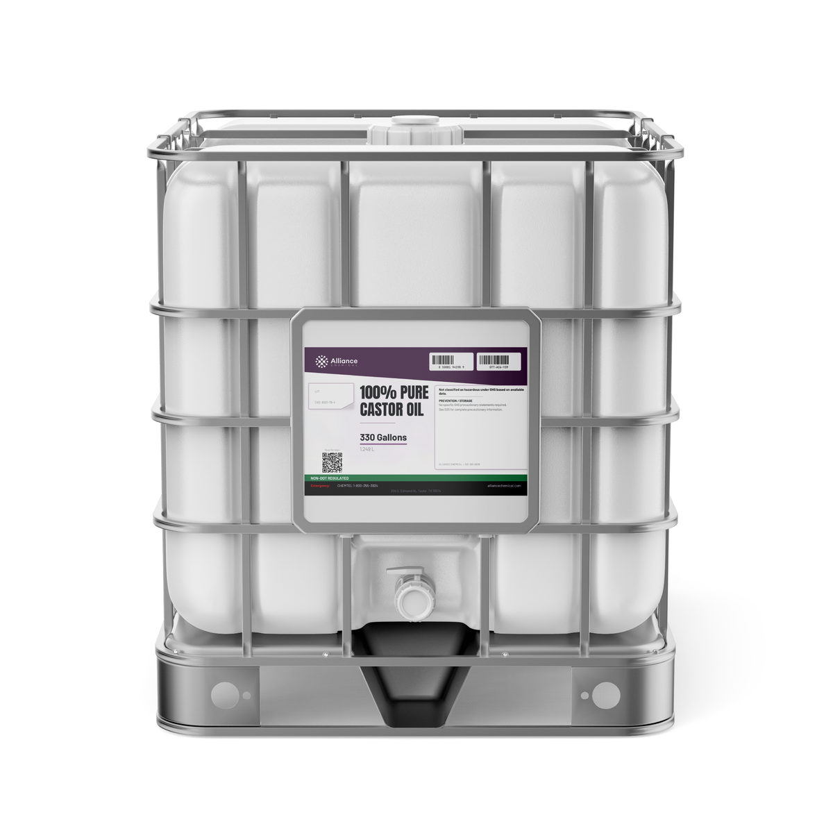 100% pure technical grade castor oil packaged in a 330-gallon IBC tote, Alliance Chemical