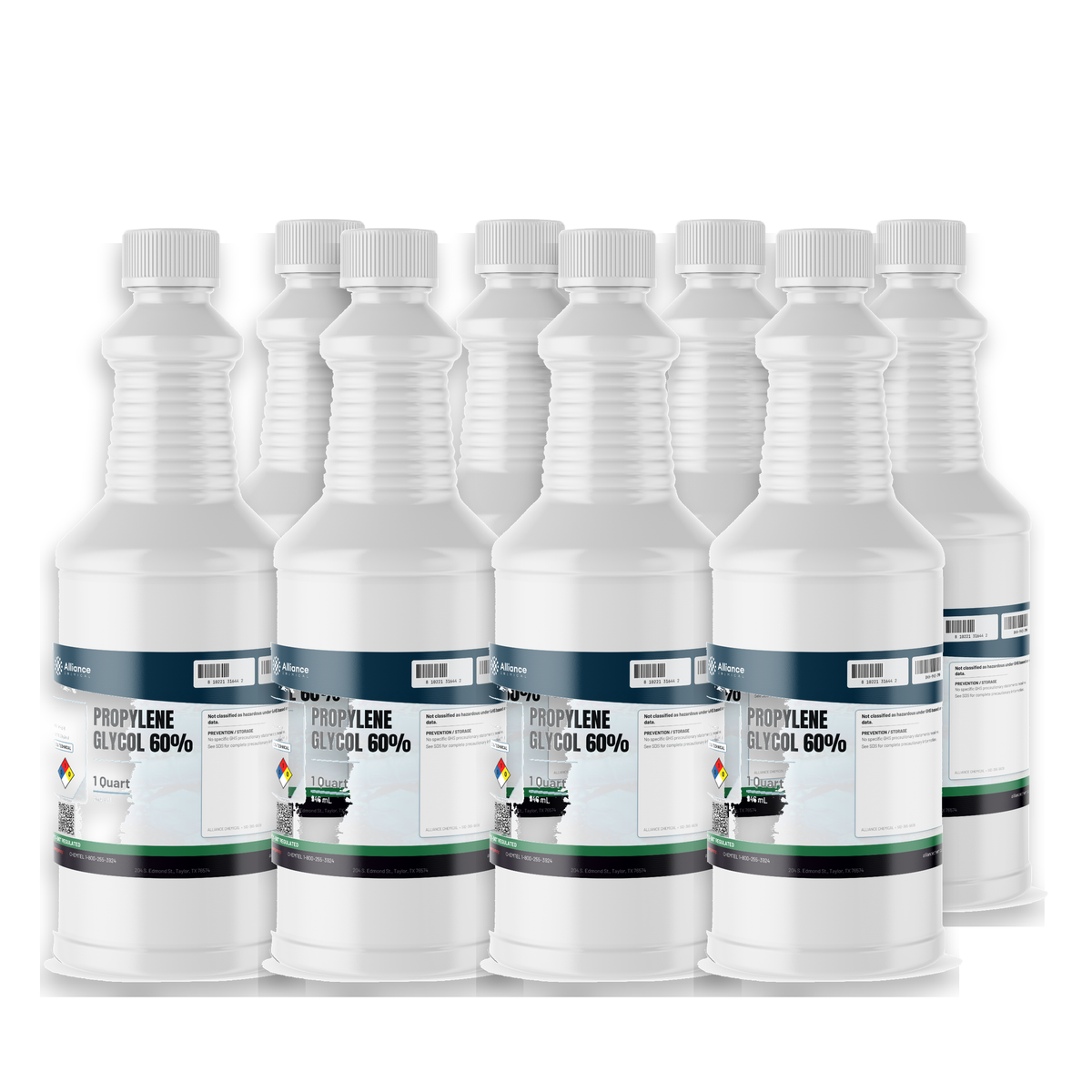 Propylene Glycol 60% Technical Grade in 8 1-quart plastic bottles, Alliance Chemical
