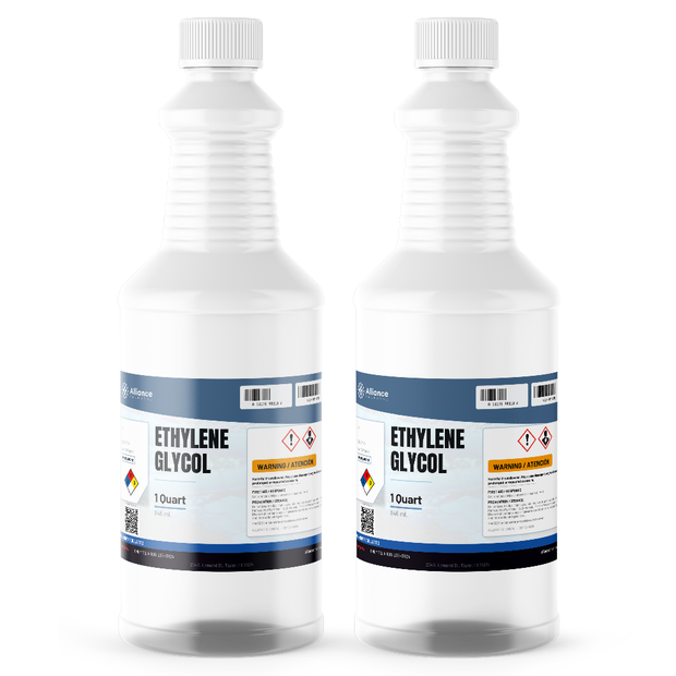 Ethylene Glycol ACS Grade, two 1-quart plastic bottles with white caps from Alliance Chemical