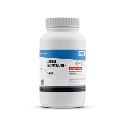 Sodium Metabisulfite Food Grade in a 5-lb white plastic bottle from Alliance Chemical