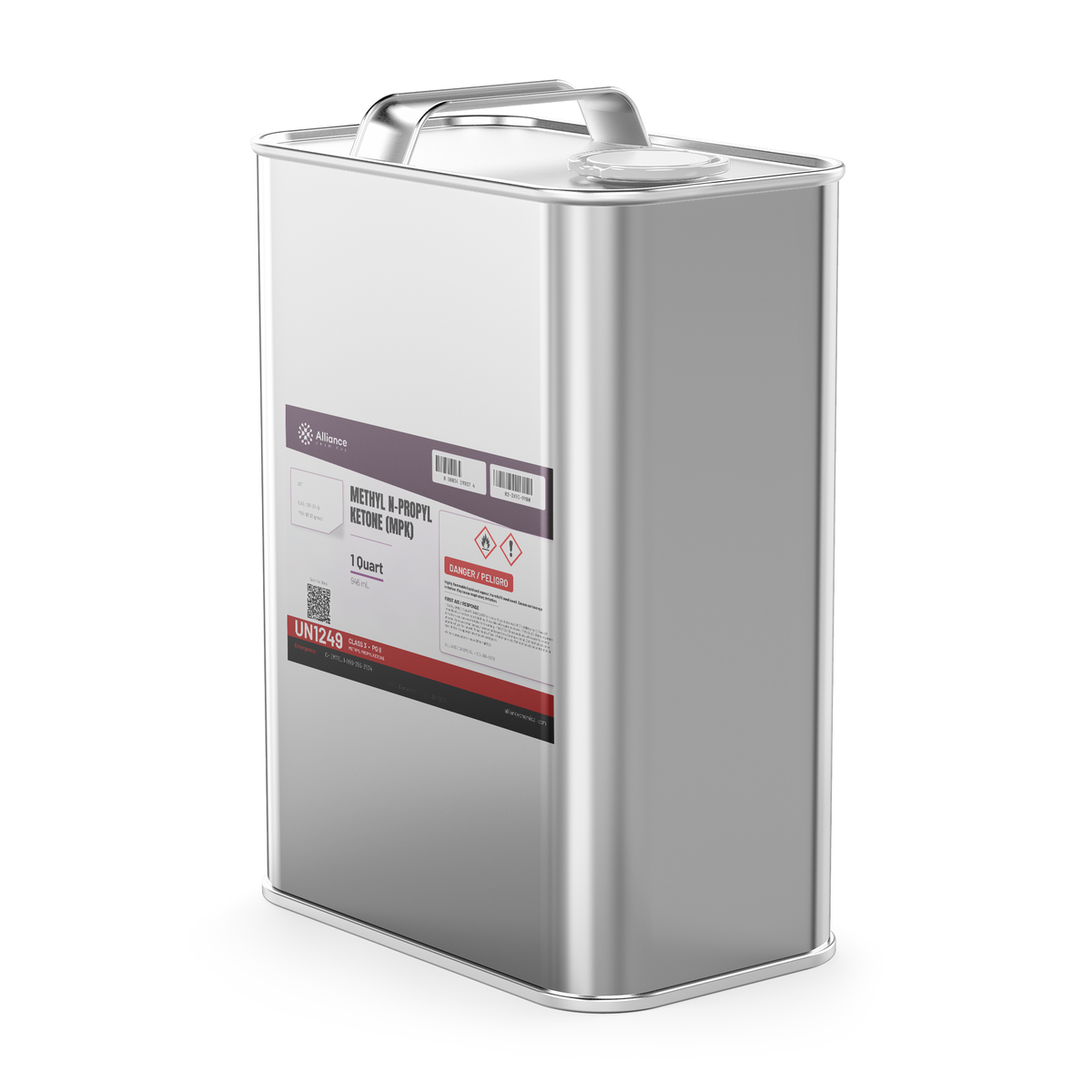 Methyl n-Propyl Ketone (MPK) Technical Grade 1-quart metal can from Alliance Chemical for precision surface cleaning
